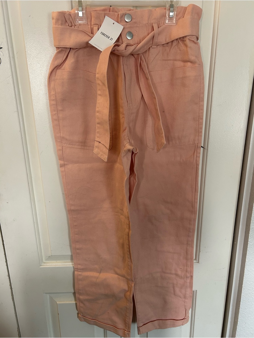 Seashell Pink Paper Bag Ankle Pants Forever 21 New With Tags Size Small - Picture 1 of 8